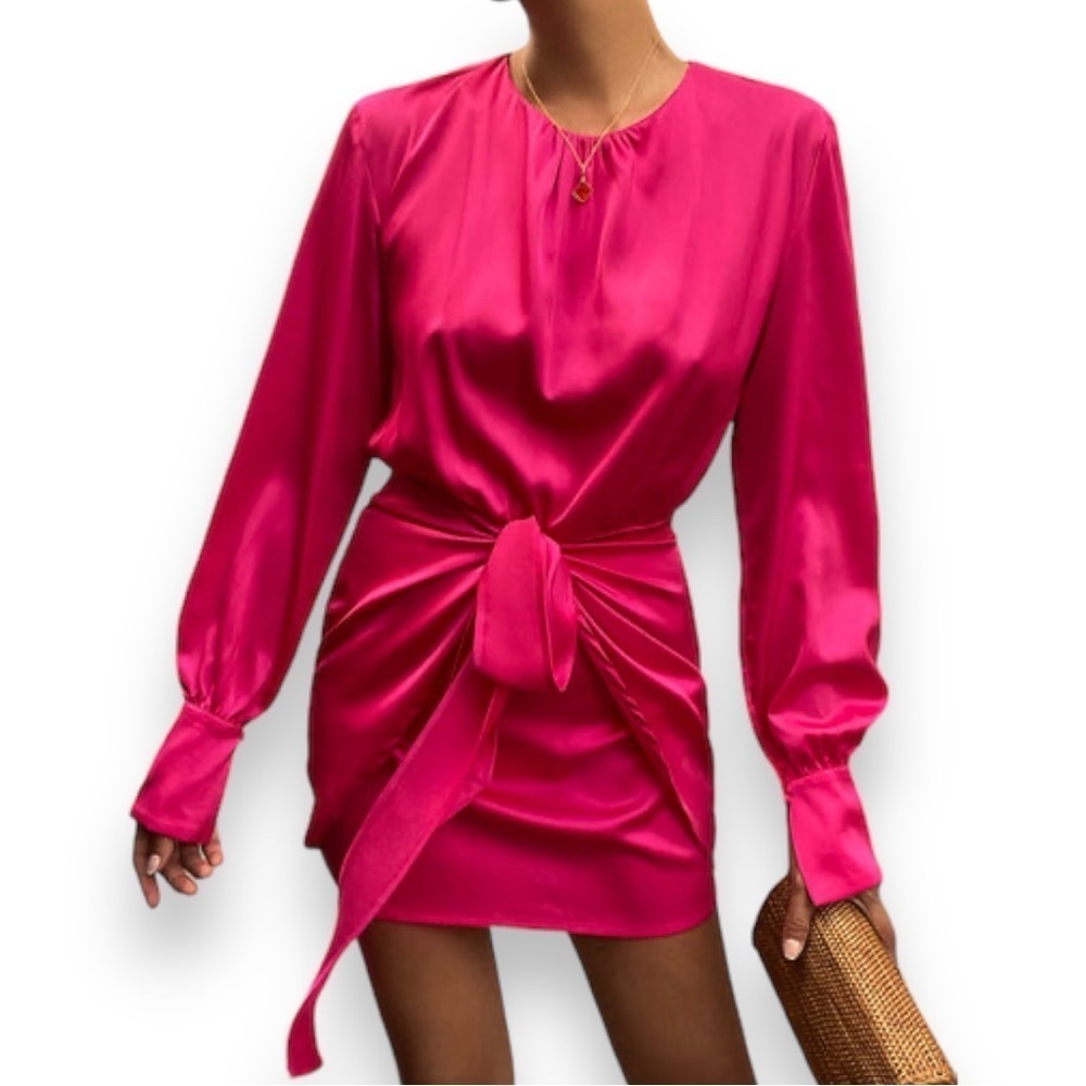 Morrisday The Label Dress Fuschia Pink Wrap‎ Mini Longsleeve Cocktail Size M NWT